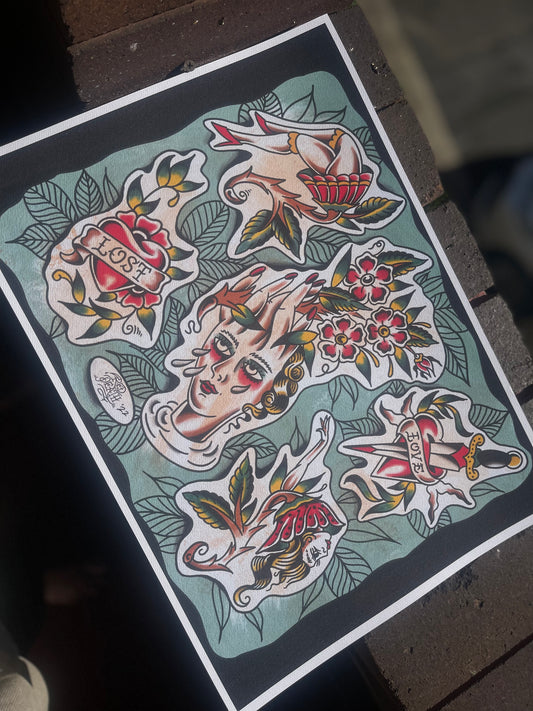 2022 Flash Set, GREEN - A3 Tattoo Flash Sheet Print