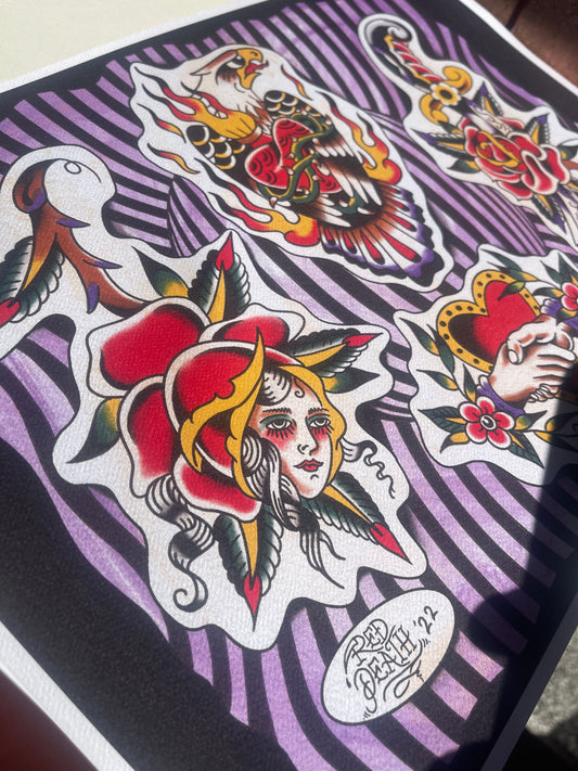 2022 Flash Set, PURPLE - A3 Tattoo Flash Sheet Print