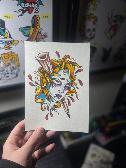Vampire Namakubi - A5 Original Tattoo Flash