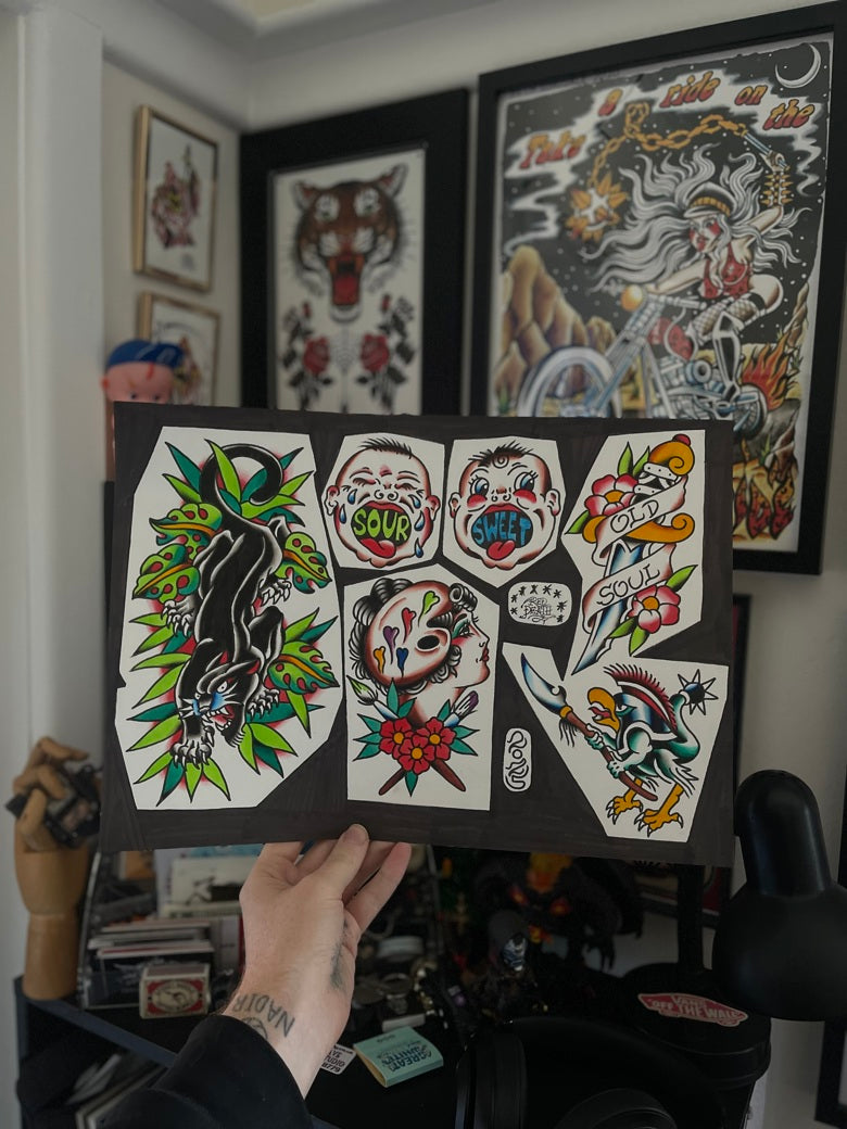 Old Soul - Original A3 Tattoo Flash Sheet