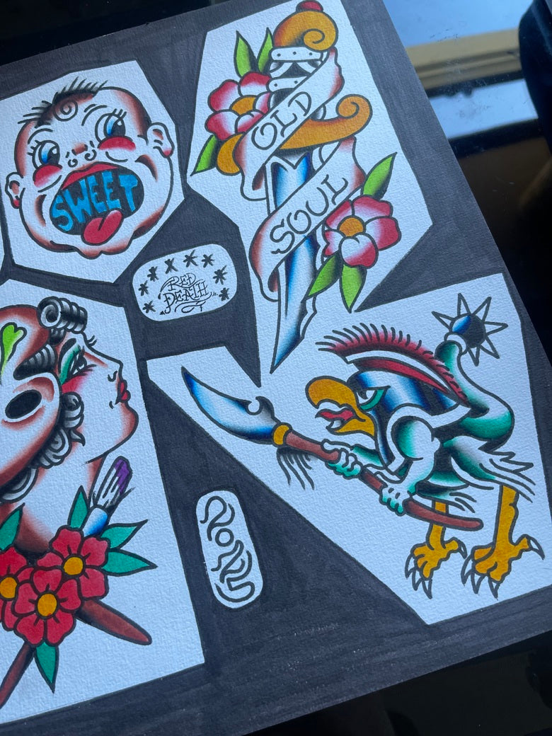 Old Soul - Original A3 Tattoo Flash Sheet