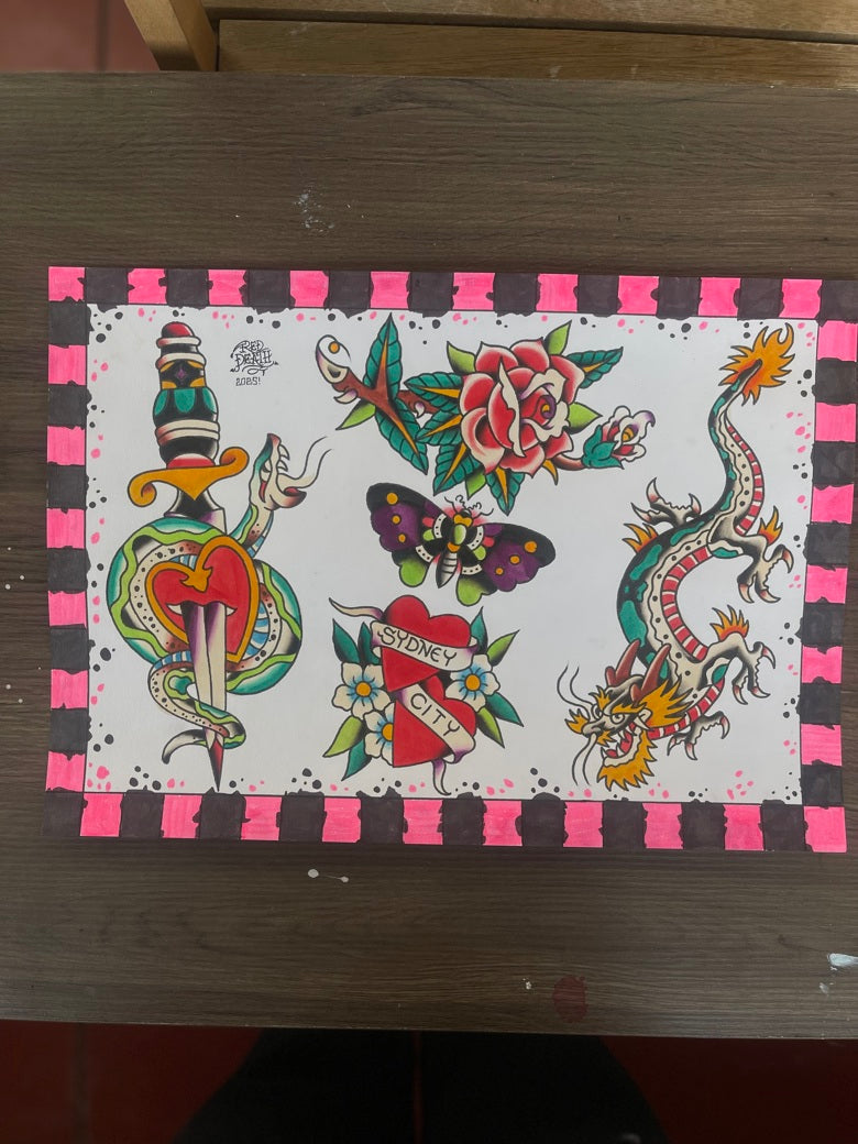 Neon 5 pack - A3 Original Tattoo Flash Sheet