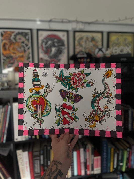 Neon 5 pack - A3 Original Tattoo Flash Sheet